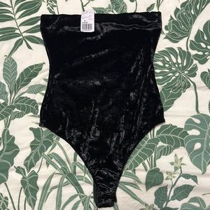 Brand New Black Velour Thong Bodysuit Size Medium